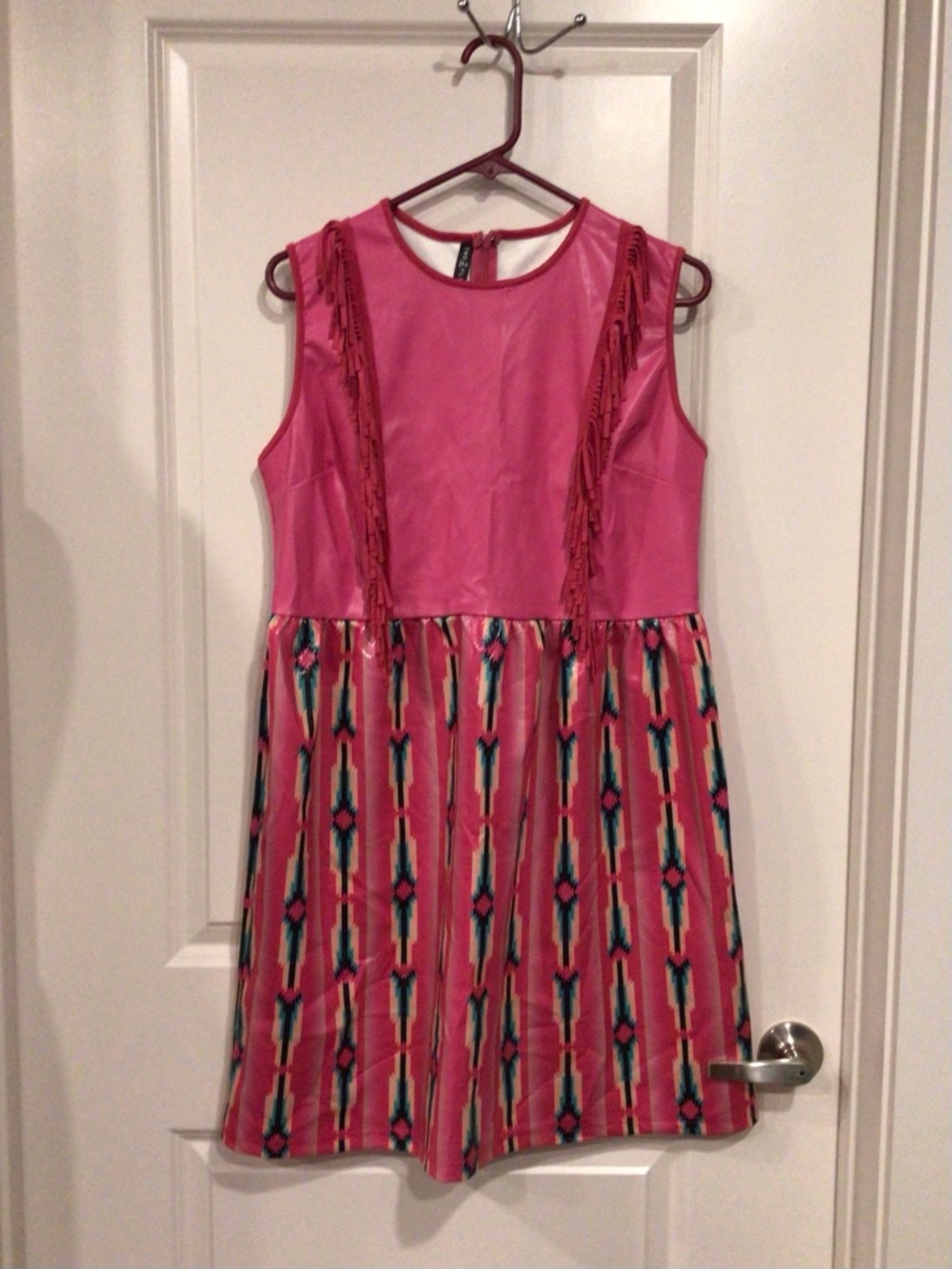 NWT Girls Pink Western Dress with Fringe Trim and Patterned Skirt